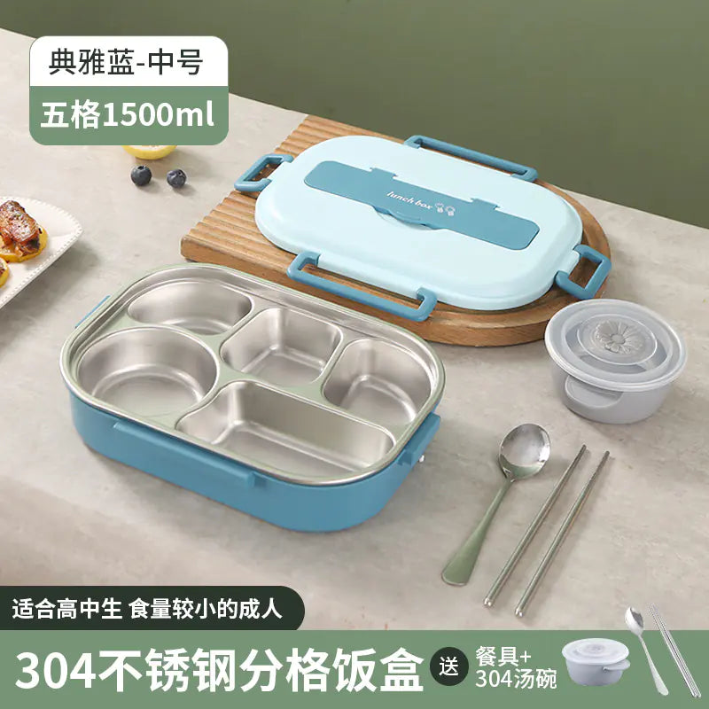 304 Stainless Steel Sealed Bento Box with Five Compartments