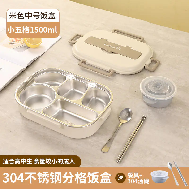 304 Stainless Steel Sealed Bento Box with Five Compartments