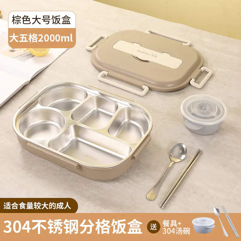 304 Stainless Steel Sealed Bento Box with Five Compartments