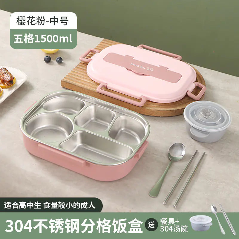 304 Stainless Steel Sealed Bento Box with Five Compartments