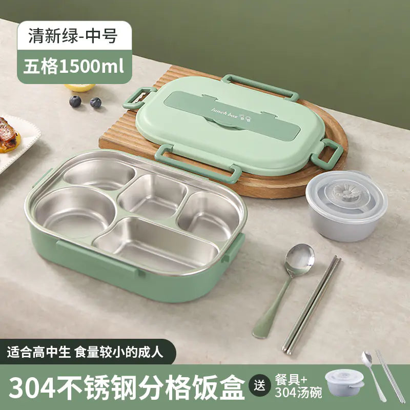 304 Stainless Steel Sealed Bento Box with Five Compartments