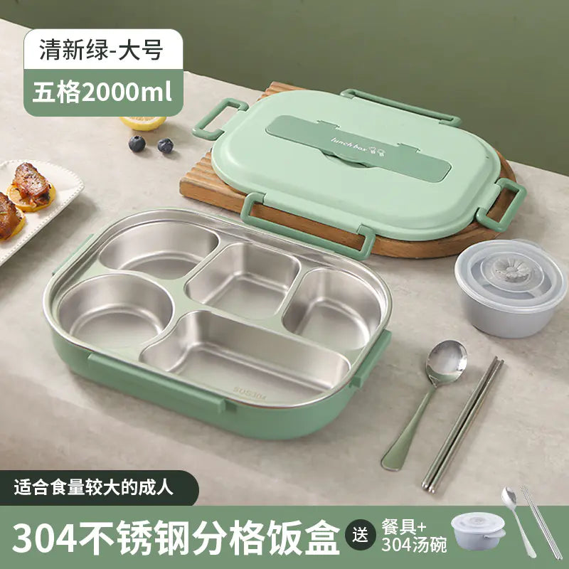 304 Stainless Steel Sealed Bento Box with Five Compartments