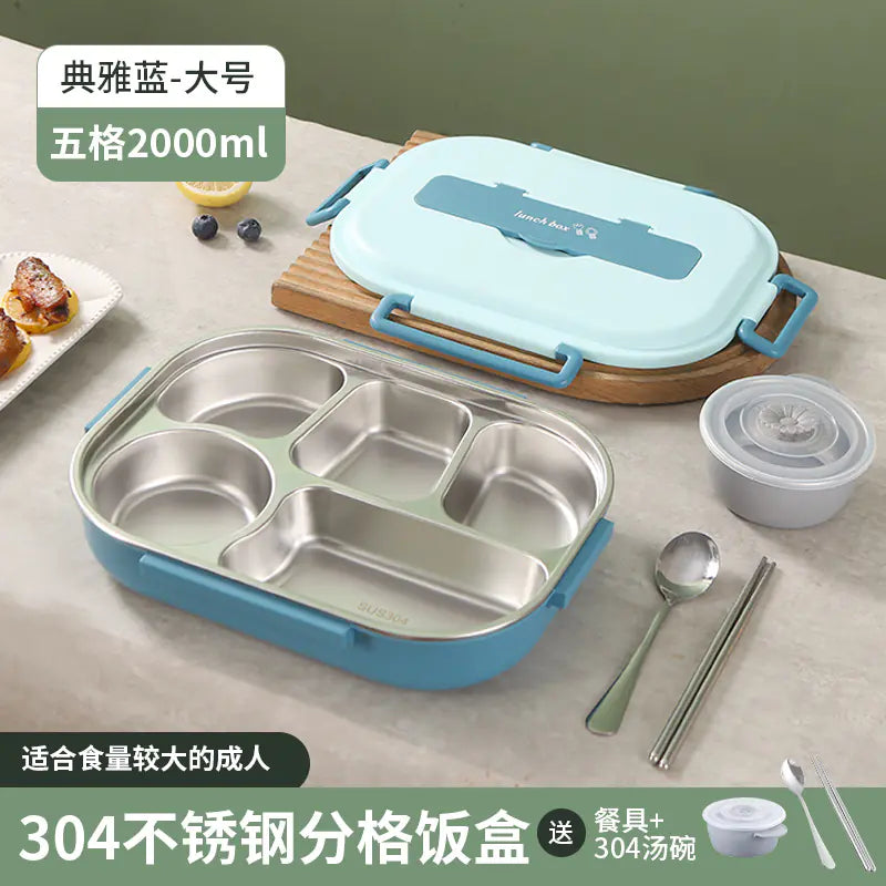 304 Stainless Steel Sealed Bento Box with Five Compartments