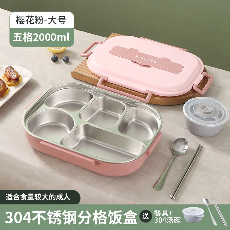 304 Stainless Steel Sealed Bento Box with Five Compartments