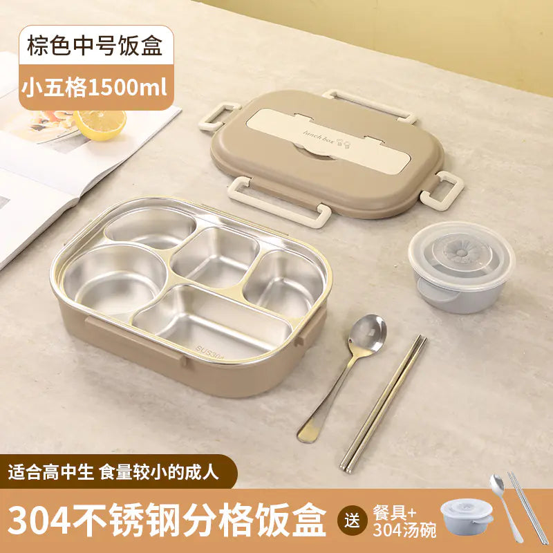 304 Stainless Steel Sealed Bento Box with Five Compartments