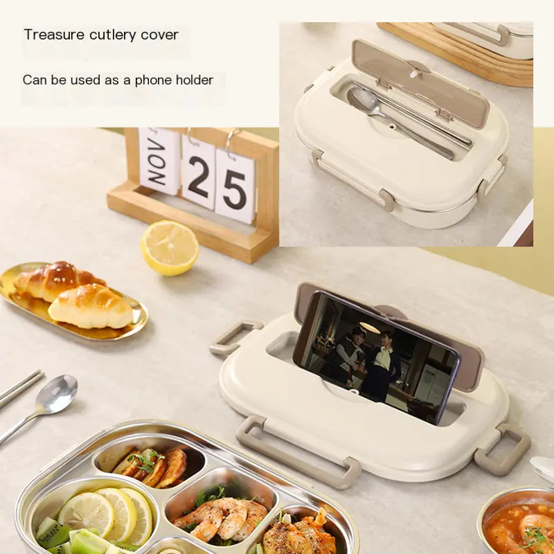 304 Stainless Steel Sealed Bento Box with Five Compartments