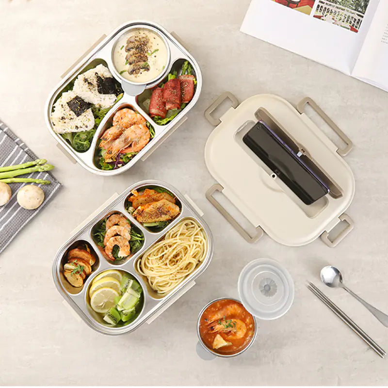 304 Stainless Steel Sealed Bento Box with Five Compartments