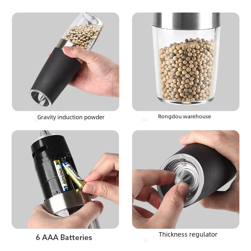 Electric Pepper Grinder with Gravity Sensor (Stainless Steel)
