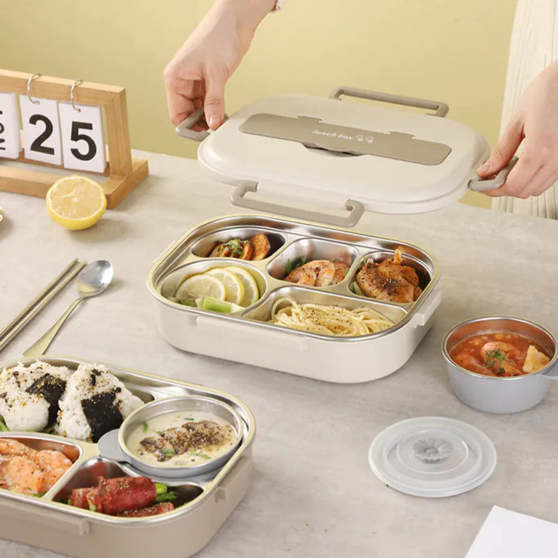 304 Stainless Steel Sealed Bento Box with Five Compartments